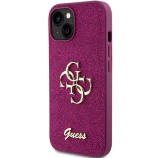 Etui iPhone 15 Guess fioletowe hardcase Glitter Script Big 4G