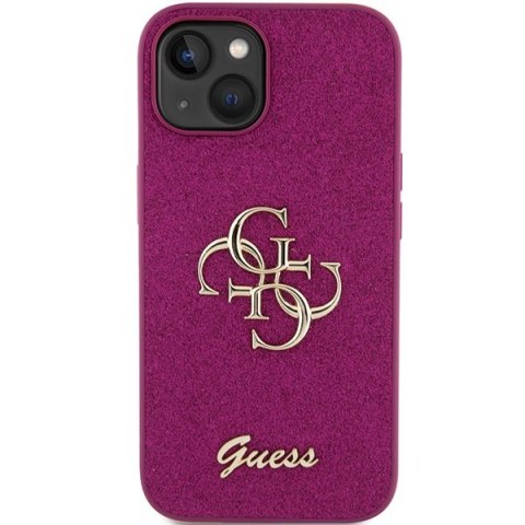 Etui na telefon iPhone 15 Guess fioletowe Glitter Script Big 4G