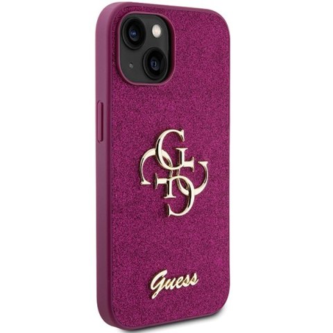 Etui na telefon iPhone 15 Guess fioletowe Glitter Script Big 4G