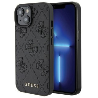 Etui iPhone 15 Guess czarne hardcase Leather 4G Stamped