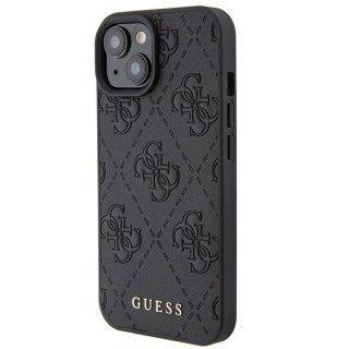 Etui iPhone 15 Guess czarne hardcase Leather 4G Stamped