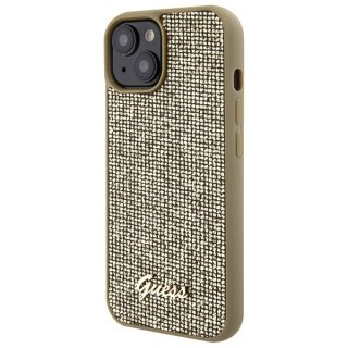 Etui iPhone 15 Guess złote hardcase Disco Metal Script