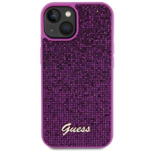 Etui na telefon iPhone 15 Guess fuksjowe hardcase Disco Metal Script