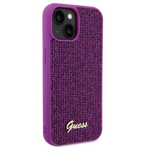 Etui na telefon iPhone 15 Guess fuksjowe hardcase Disco Metal Script