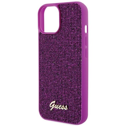 Etui na telefon iPhone 15 Guess fuksjowe hardcase Disco Metal Script