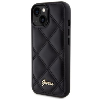 Etui iPhone 15 Guess czarne hardcase Quilted Metal Logo