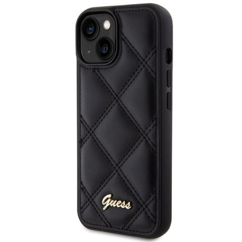 Etui na telefon iPhone 15 Guess czarne hardcase z logo Quilted Metal