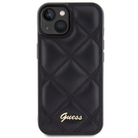 Etui na telefon iPhone 15 Guess czarne hardcase z logo Quilted Metal