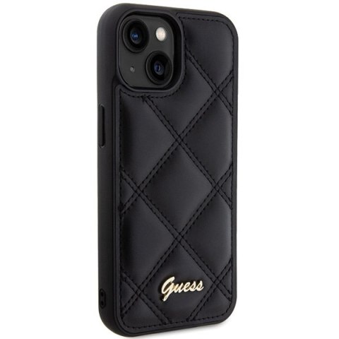 Etui na telefon iPhone 15 Guess czarne hardcase z logo Quilted Metal