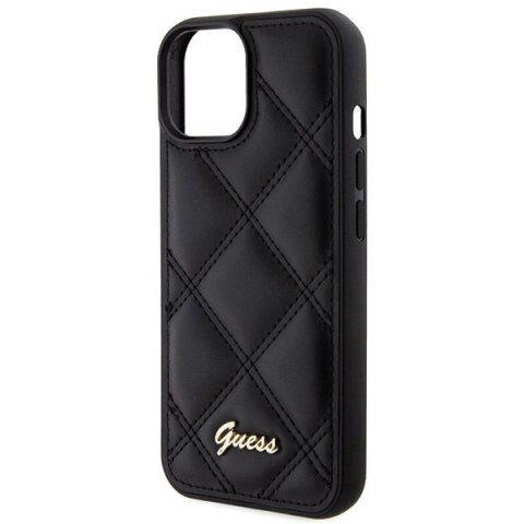 Etui na telefon iPhone 15 Guess czarne hardcase z logo Quilted Metal