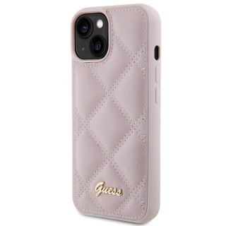 Etui na telefon iPhone 15 Guess różowe hardcase Quilted Metal Logo