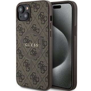 Etui na telefon iPhone 15 Plus Guess 4G Collection MagSafe brązowe