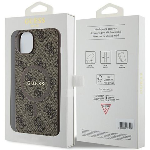 Etui na telefon iPhone 15 Plus Guess 4G Collection MagSafe brązowe