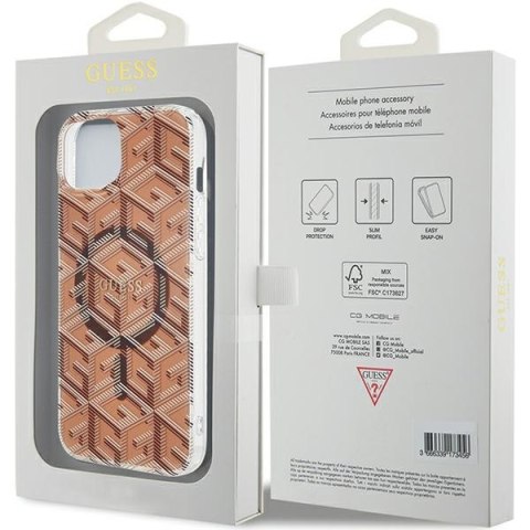 Etui na telefon iPhone 15 Plus/14 Plus Guess IML GCube MagSafe brązowe