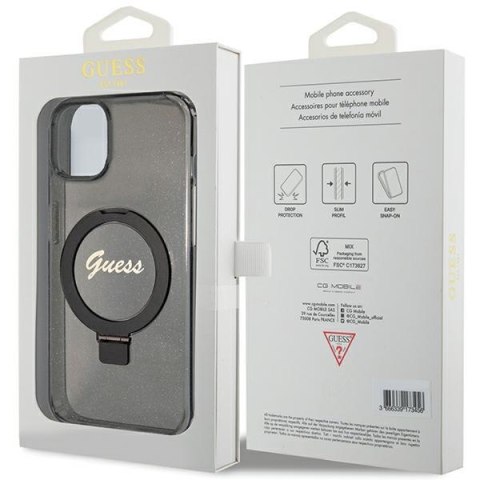 Etui na telefon iPhone 15 Plus / 14 Plus Guess Ring Stand MagSafe czarne