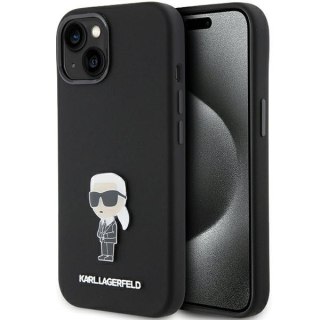 Etui iPhone 15 Plus Karl Lagerfeld czarne Silicone Ikonik Metal Pin