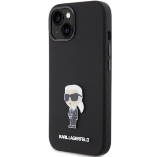 Etui iPhone 15 Plus Karl Lagerfeld czarne Silicone Ikonik Metal Pin