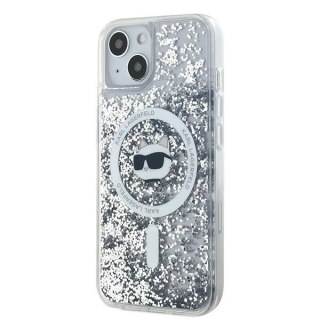 Etui iPhone 15 Plus / 14 Plus Karl Lagerfeld transparentne hardcase Liquid Glitter Choupette Head MagSafe