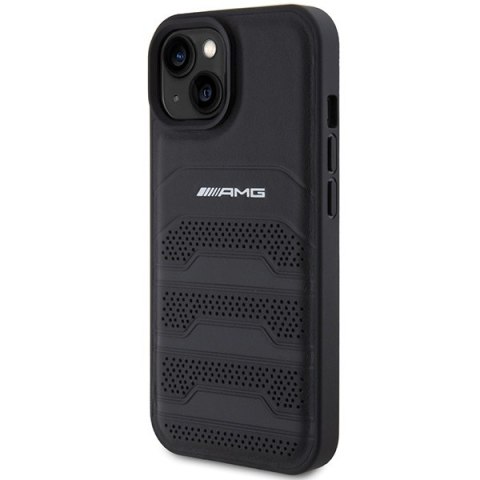 Etui na telefon iPhone 15 AMG hardcase skórzane czarne debossed