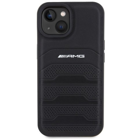 Etui na telefon iPhone 15 AMG hardcase skórzane czarne debossed