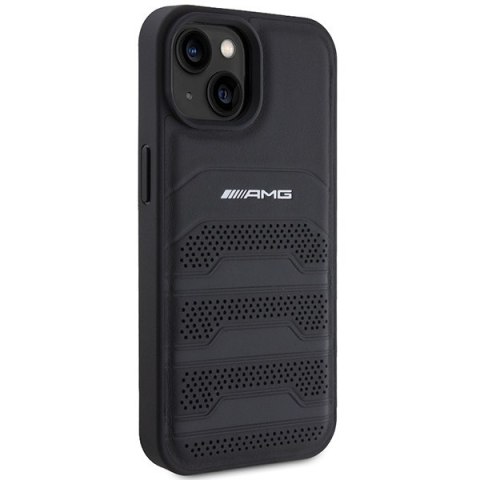 Etui na telefon iPhone 15 AMG hardcase skórzane czarne debossed