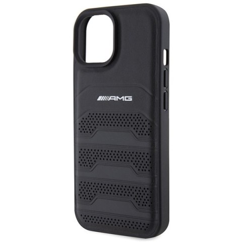 Etui na telefon iPhone 15 AMG hardcase skórzane czarne debossed