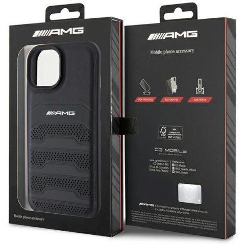 Etui na telefon iPhone 15 AMG hardcase skórzane czarne debossed