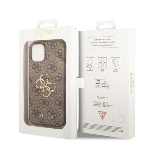 Etui iPhone 15 Guess brązowe hardcase 4G Big Metal Logo