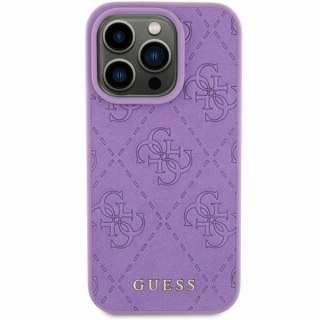 Etui iPhone 15 Guess fioletowe hardcase Leather 4G Stamped