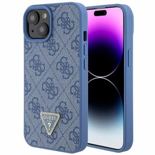 Etui iPhone 15 Guess niebieskie hardcase Leather 4G Triangle Strass