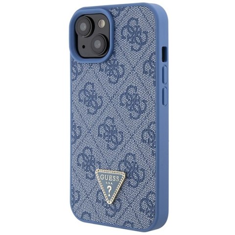 Etui na telefon iPhone 15 Guess niebieskie hardcase Leather Strass