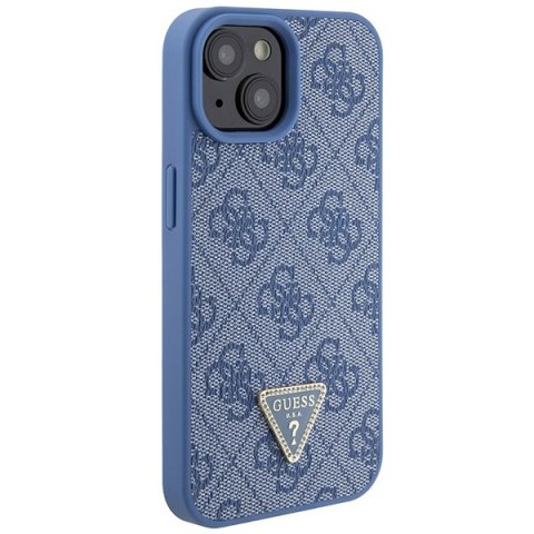 Etui na telefon iPhone 15 Guess niebieskie hardcase Leather Strass