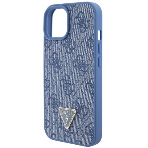 Etui na telefon iPhone 15 Guess niebieskie hardcase Leather Strass