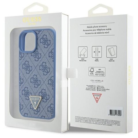 Etui na telefon iPhone 15 Guess niebieskie hardcase Leather Strass