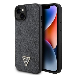 Etui na telefon iPhone 15 Guess czarne hardcase Leather 4G Diamond