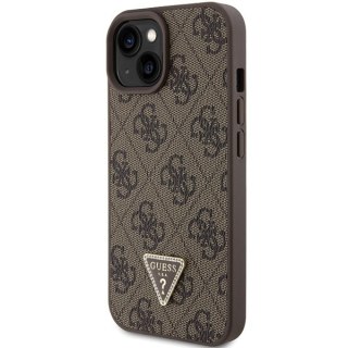 Etui iPhone 15 Guess brązowe hardcase Leather 4G Triangle Strass