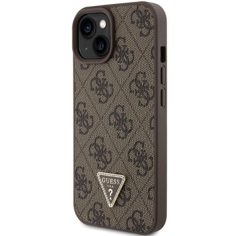 Etui na telefon iPhone 15 Guess brązowe hardcase Leather 4G Triangle