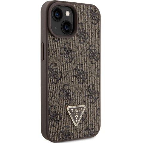 Etui na telefon iPhone 15 Guess brązowe hardcase Leather 4G Triangle