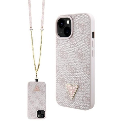 Etui iPhone 15 Guess różowe hardcase Crossbody 4G Metal Logo