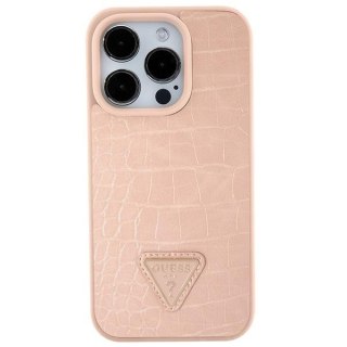 Etui na telefon iPhone 15 Guess różowe hardcase Croco Triangle Logo