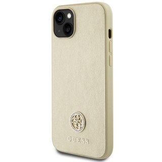 Etui iPhone 15 Guess złote hardcase Leather 4G Metal Logo Strass