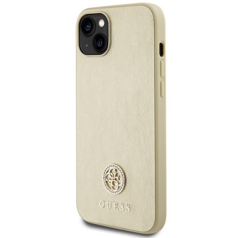 Etui na telefon iPhone 15 Guess złote hardcase skórzane z logo 4G