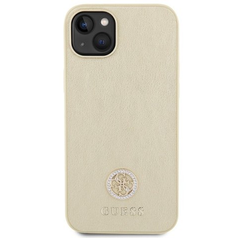 Etui na telefon iPhone 15 Guess złote hardcase skórzane z logo 4G