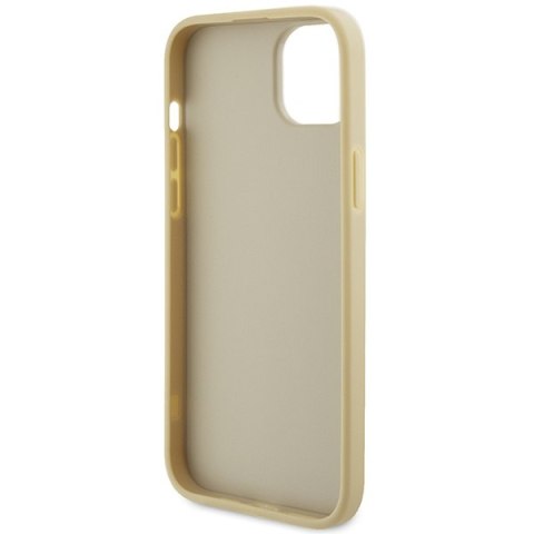 Etui na telefon iPhone 15 Guess złote hardcase skórzane z logo 4G