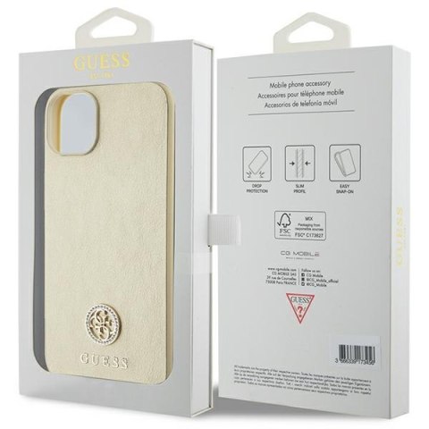 Etui na telefon iPhone 15 Guess złote hardcase skórzane z logo 4G