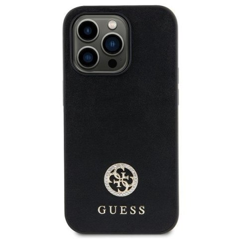 Etui na telefon iPhone 15 Guess czarne hardcase Strass Metal Logo