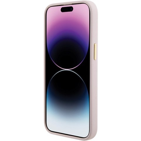 Etui na telefon iPhone 15 Guess różowe silikonowe z logo metalowym