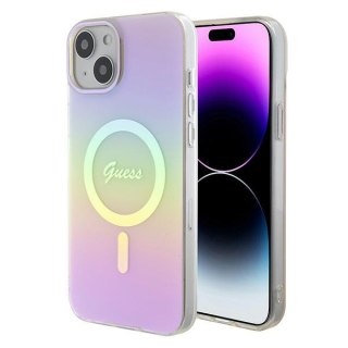 Etui na telefon iPhone 15 Guess IML Iridescent MagSafe różowe