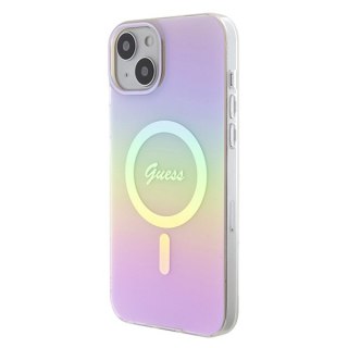 Etui na telefon iPhone 15 Guess IML Iridescent MagSafe różowe