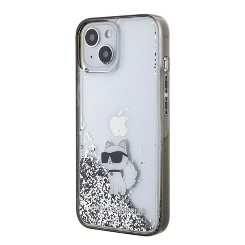 Etui na telefon iPhone 15 Karl Lagerfeld Choupette transparentne glitter